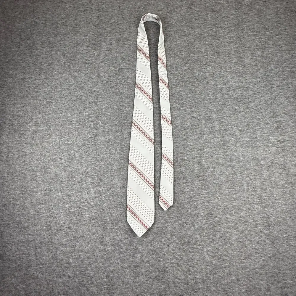 Vintage Christian Dior Cravates Paris Tie Polyester Geometric Striped Light Grey